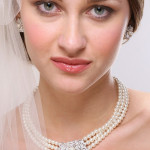 Pearl Rhinestone Necklace Earrings Jewelry Set