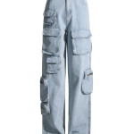 Vintage Light Blue Washed High-waisted Tooling Jeans For Women