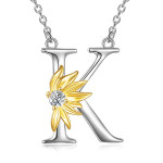 Sterling Silver Initial Alphabet Sunflower A Letter Script Name Pendant Necklace