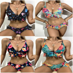 Butterfly Color Ruffle Ladies Split Swimsuit