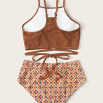 Women In High Waisted Brown Split Swimsuit