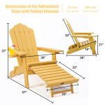 TALE Folding Adirondack Chair With Pullout Ottoman With Cup Holder, Oaversized, Poly Lumber, For Patio Deck Garden, Backyard Furniture, Easy To Install,.Banned From Selling On Amazon