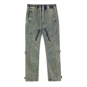 Niche Zipper Straight Leg Jeans Men's High Street Splicing Casual Pants