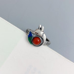 Women's Red Agate Cute Fox Adjustable Ring