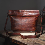 Vintage Vegetable Tanned Leather Handmade Men's Shoulder Bag