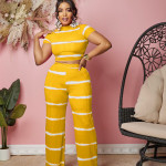 Striped Printed Sunken Stripe Navel Wide Leg Suit