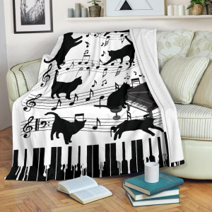 Cat And Piano Music Blanket Lovers Birthday Gift Home Decoration