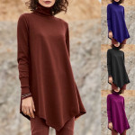 Women's Solid Color High-necked Irregular Loose Commuter Long Sleeve