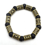 Asgard Crafted Silver Rune And Black Lava Stone Bracelet