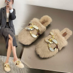 Rabbit Hair Drag Outside Wear Plus Velvet Warm Wrap Head Half Slippers