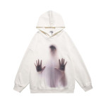 Handprinted White Ink Direct Spray Printed Men's Hooded Sweater