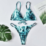 Leaf print split swimsuit feminine halter