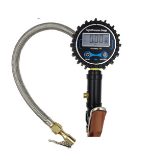 Silver Inflation Gun, Metal Braided Hose, Digital Tire Pressure Gun