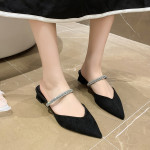 Women Wear Thick-heeled Pointed Muller Slippers In Summer