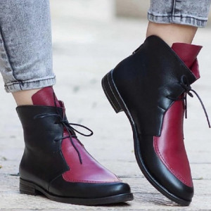 Pointed Toe Strap Low-Cut Color Matching Boots Women's Plus Size