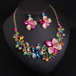 Europe and America luxury color flower crystal drill short clavicle Necklace Earrings Set women bride dinner dress ornaments