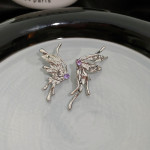 Women's Fashion Silver Pin And Diamond Frilly Butterfly Earrings