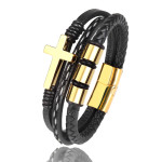 Cross Punk Design Black Leather Bracelet